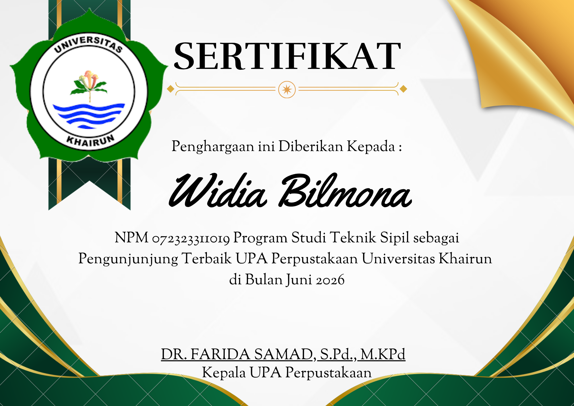 Pengunjung Terbaik UPA Perpustakaan